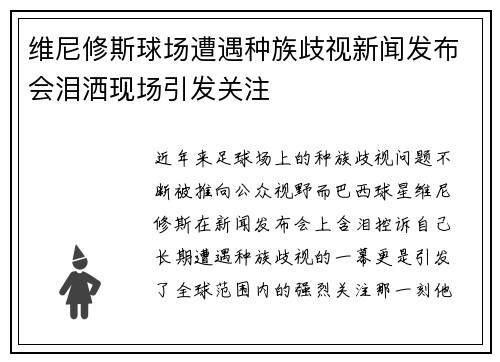 维尼修斯球场遭遇种族歧视新闻发布会泪洒现场引发关注